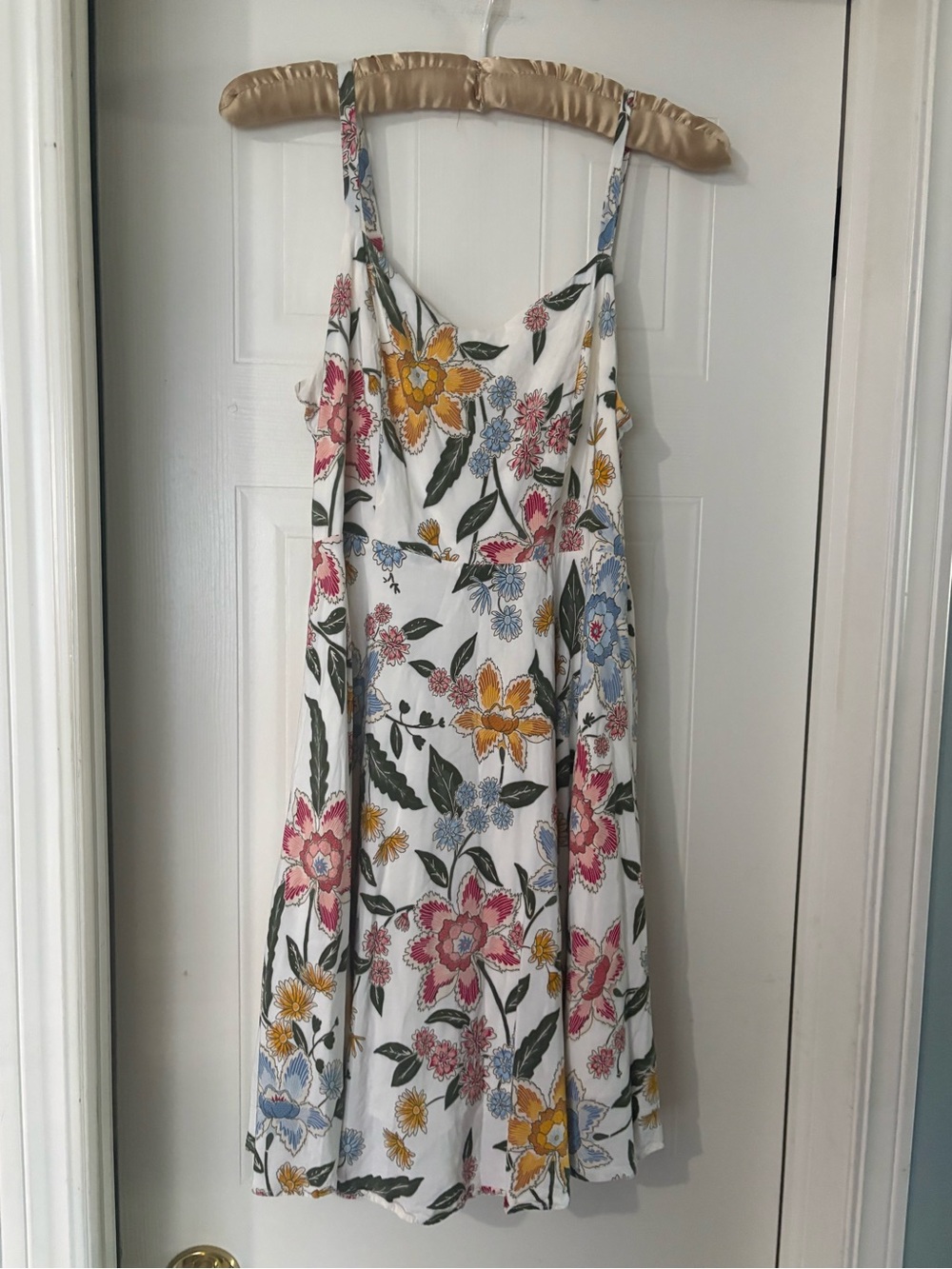 Old Navy White Midi Dress with Pink, Yellow & Blue Floral Print